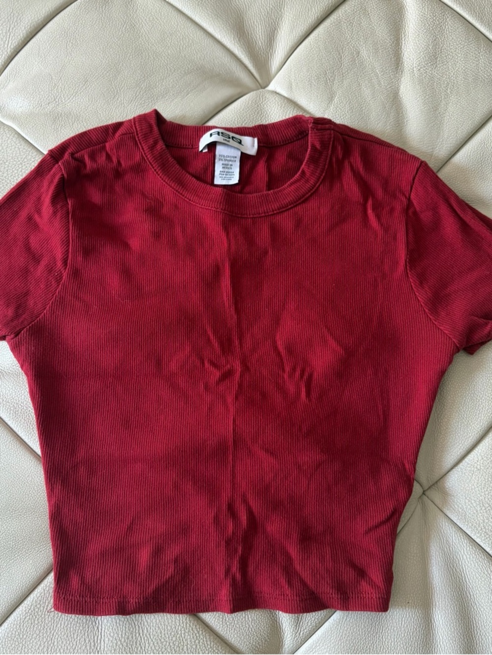 RSQ Women's Red Ribbed Crop Top